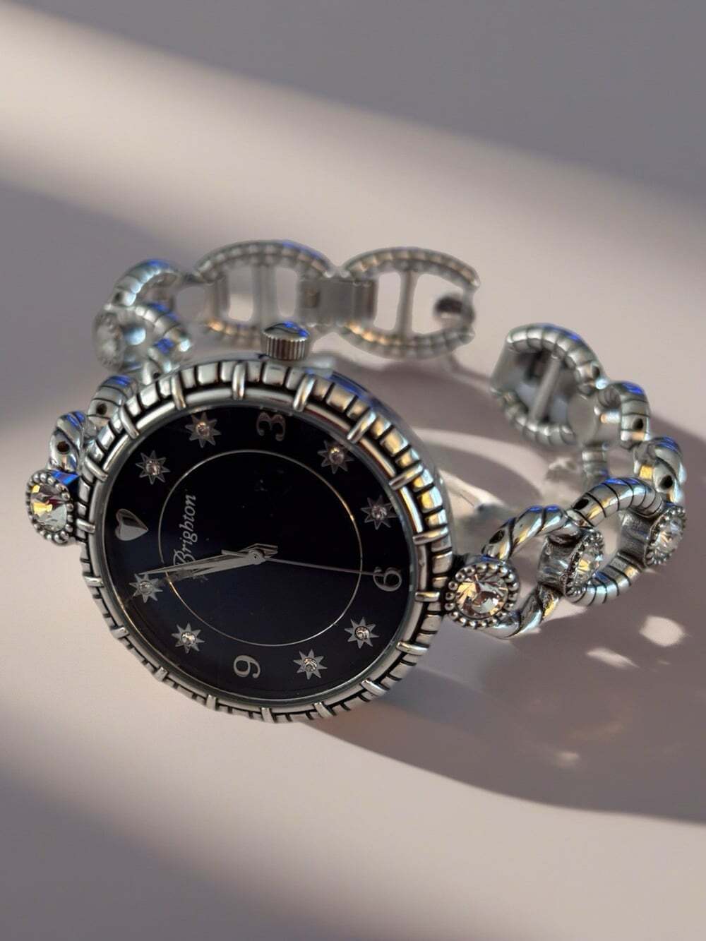 Brighton Star City Women's Silver-Tone Watch Blue Dial Crystal Accents Battery